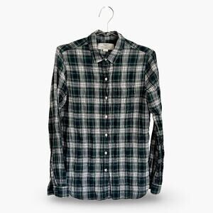 Trovata Birds of Paradis Green Plaid Boyfriend Shirt S